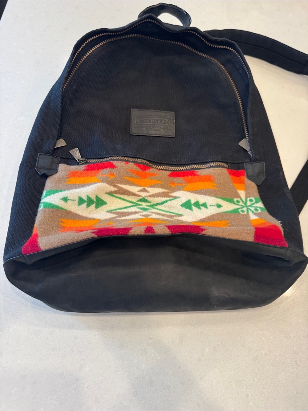 Pendleton Black Canvas Backpack vintage with Southwestern Wool Accent